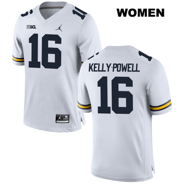 Women's NCAA Michigan Wolverines Jaylen Kelly-Powell #16 White Jordan Brand Authentic Stitched Football College Jersey JF25E24XY